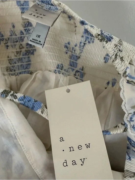 100% Cotton Cream Midi Dress with Blue Floral Print - Picture 7 of 8